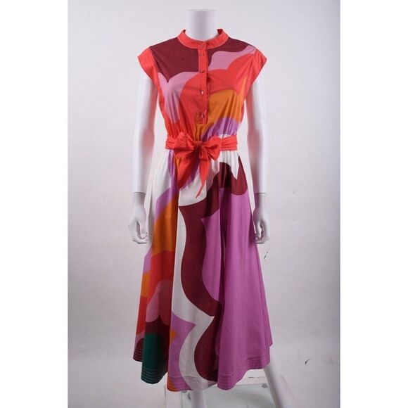 ETRO Milano Women Midi Shirt Dress Multicolor Paisley Wave SZ 38 US 2 Pocket NWT - Picture 1 of 6